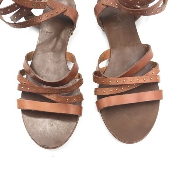 J. CREW Cognac Double Ankle Buckle Strappy Gladiator Sandals Size 9 - Picture 6 of 9